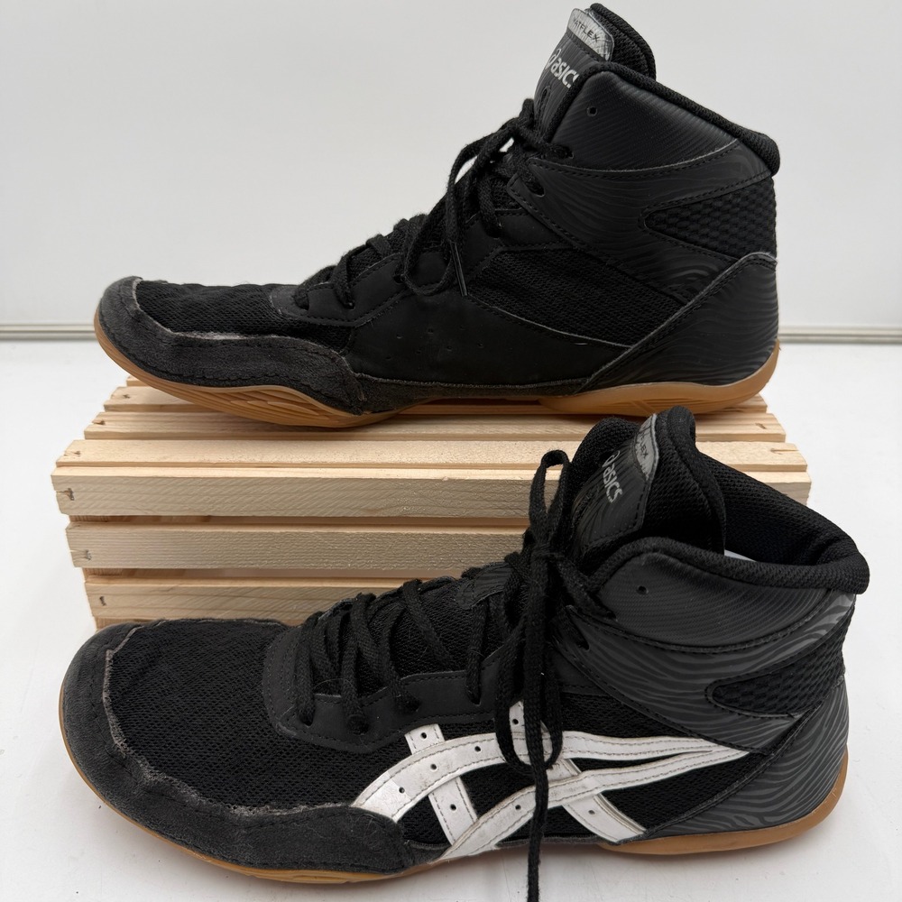 ASICS Matflex 7 Wrestling Shoes Black White Gum Sole Mens Size 11.5